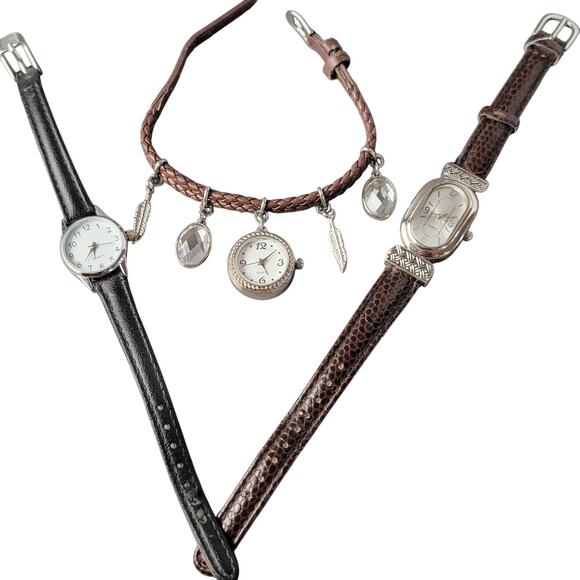 Vintage Women's Wristwatches Lot of 3 Analog Leather Bands Bracelet with Charms - Picture 1 of 16